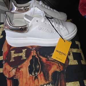 Valentino Women's White and Metallic Sneakers